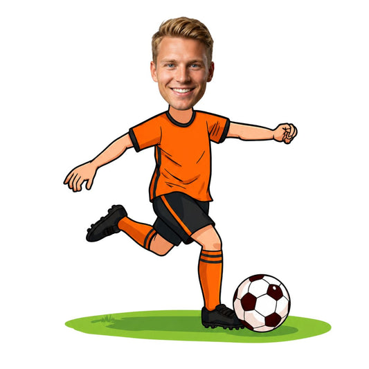 Cartoon Kussen - Voetballer - Jouw gezicht op een cartoon voetballer. Voor de echte voetbalfan.