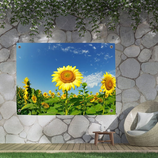 Close-up van gele zonnebloemen op een tuinposter