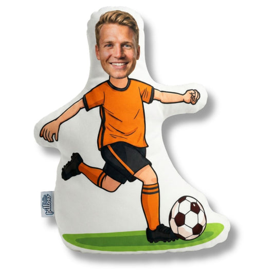 Cartoon Kussen - Voetballer - Jouw gezicht op een cartoon voetballer. Voor de echte EK en WK fan