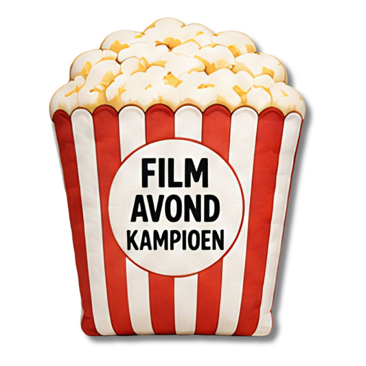 Grappig kussen met tekst Filmavond Kampioen popcorn van PillowBuddies