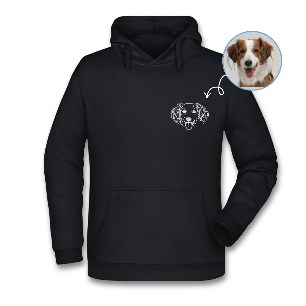 Trui met geborduurde lijntekening van je hond.