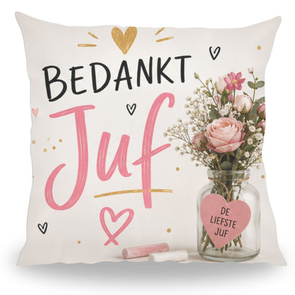 Kussen met tekst Bedankt Juf cadeau van PillowBuddies