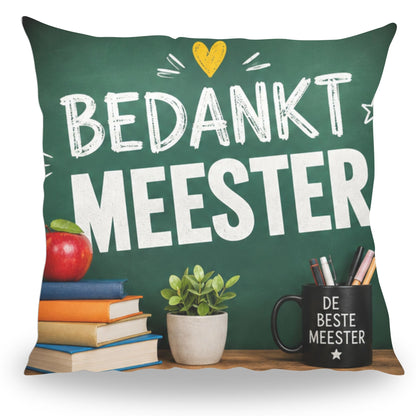 Kussen met tekst Bedankt Meester cadeau van PillowBuddies