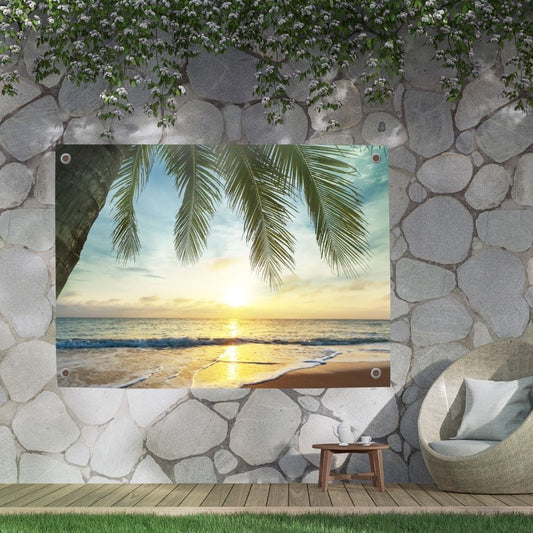 Weerbestendige tuinposter met een schitterend strandpanorama