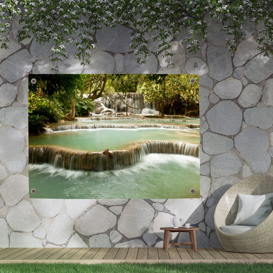 Magische tuinposter met een verborgen waterval in de jungle