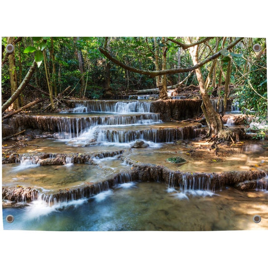 Prachtige tuinposter met een tropische waterval in de natuur