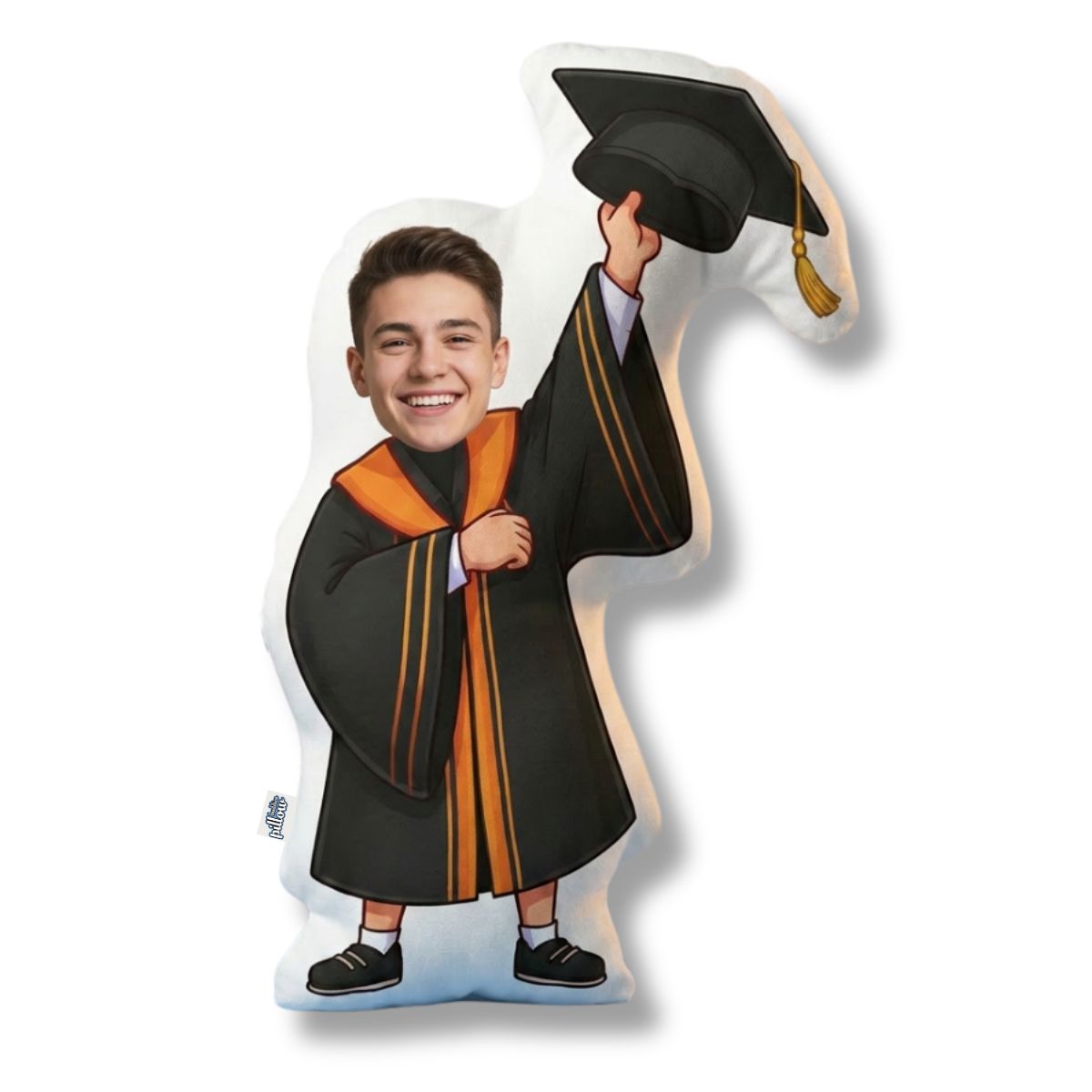 Cartoon kussen Geslaagd student - gepersonaliseerd kussen met eigen gezicht in afstudeertoga
