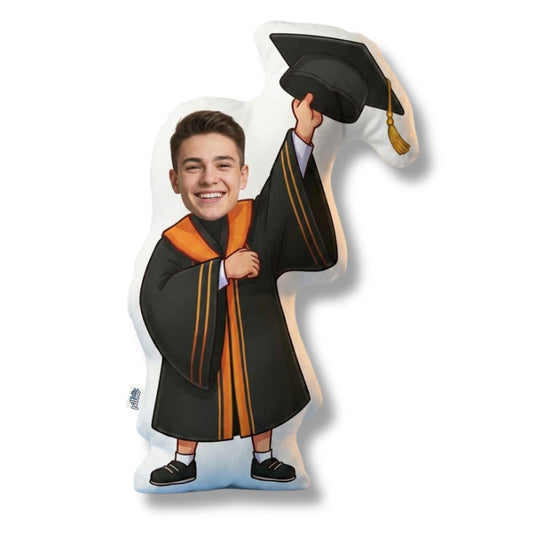 Cartoon kussen Geslaagd student - gepersonaliseerd kussen met eigen gezicht in afstudeertoga
