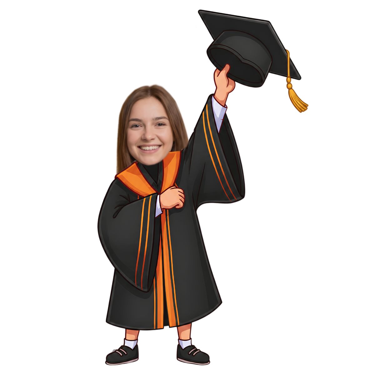 Cartoonkussen Geslaagd Student - verras de geslaagde student met een gepersonaliseerd kussen in een afstudeertoga met baret.