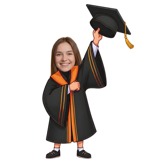Cartoonkussen Geslaagd Student - verras de geslaagde student met een gepersonaliseerd kussen in een afstudeertoga met baret.