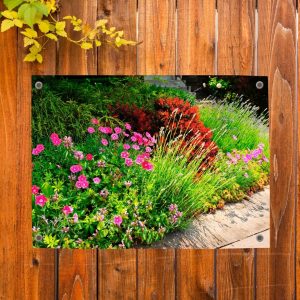 Schuttingdecoratie: tuinposter met een rustgevende tuin