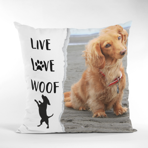 Live love woof - Kussen met foto en tekst: