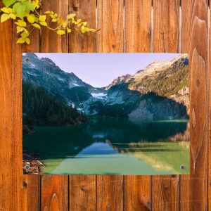 Schuttingdecoratie: tuinposter met een berglandschap en een meer