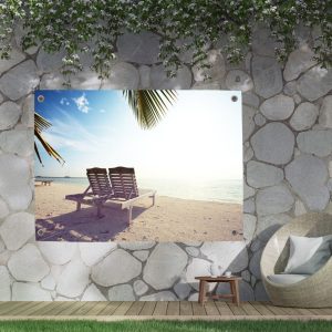 Weerbestendige tuinposter met een paradijselijk strand