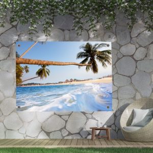 Tuinposter met palmboom en tropische zee