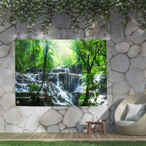 Pillow Buddies buitenposter – magische waterval in een mystiek bos