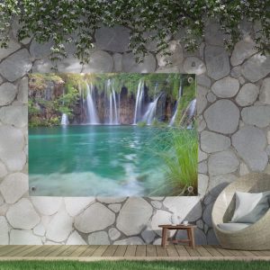 Pillow Buddies tuinposter met waterval en turquoise water